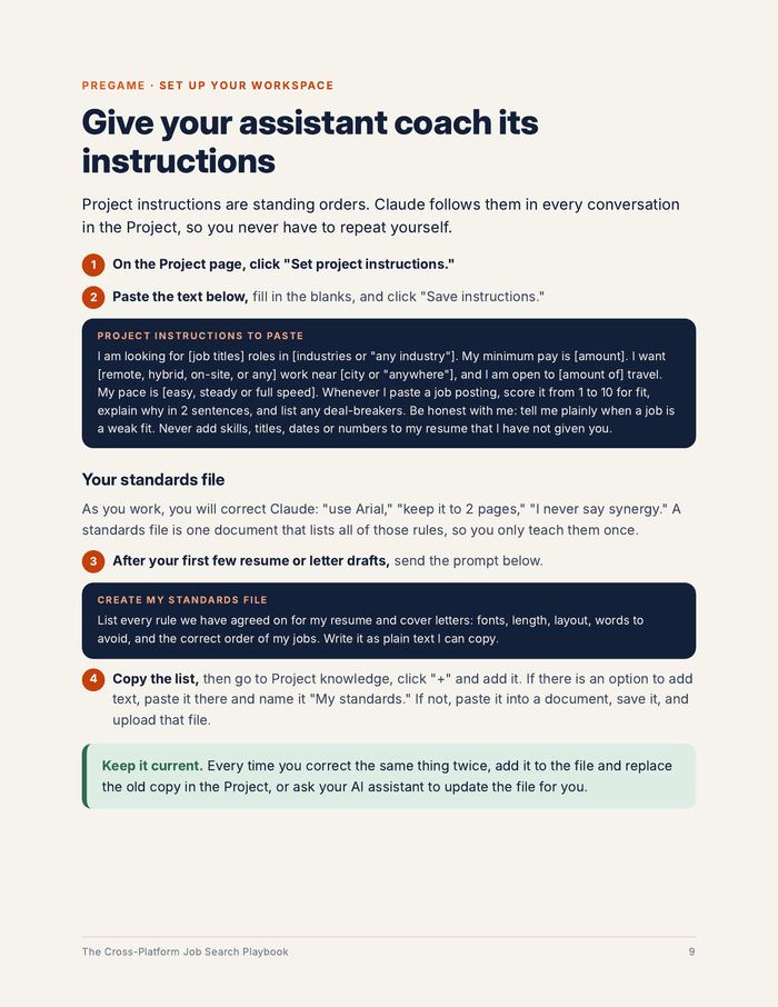Sample page: giving your assistant coach its instructions